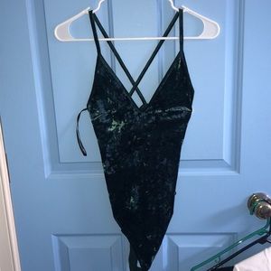 Emerald green velvet body suit